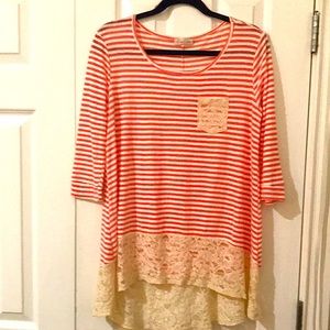 TEA &ROSE Orange striped top made of cotton and polyester. Size XL ?